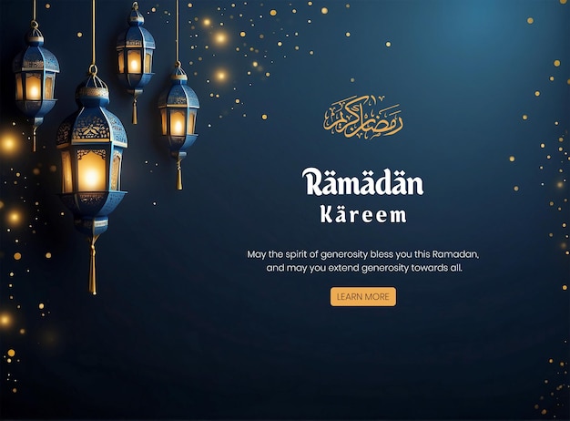 PSD ramadan kareem luxuoso plano azul escuro design de fundo com decoração de lanterna de cor azul