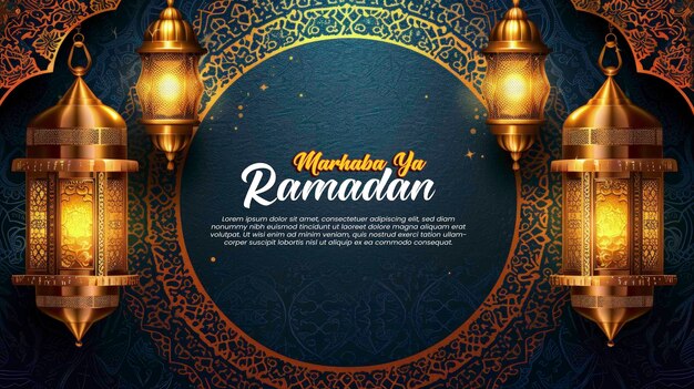 PSD ramadan kareem luxury padrão de fundo islâmico dourado e azul