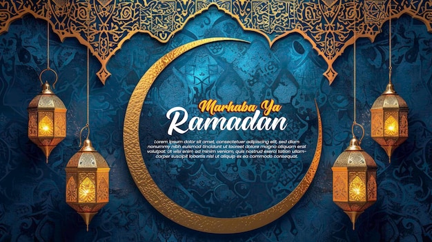 Ramadan kareem luxury padrão de fundo islâmico dourado e azul