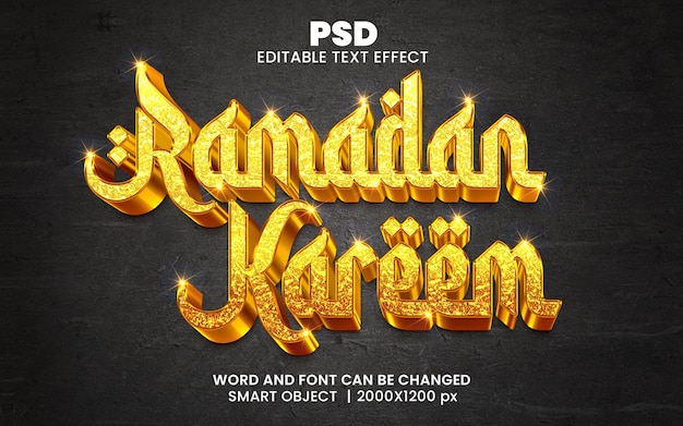 PSD ramadan kareem luxus 3d bearbeitbarer photoshop-texteffekt-stil mit hintergrund