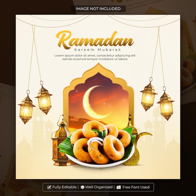 Ramadan Kareem Menu alimentare speciale modello di post sui social media