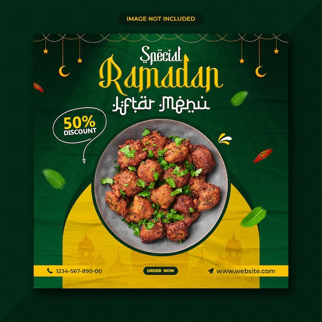 Ramadán kareem menú de comida especial diseño de publicación en redes sociales