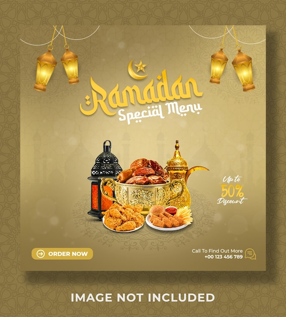 Ramadan Kareem menu di cibo speciale banner design del modello di post sui social media