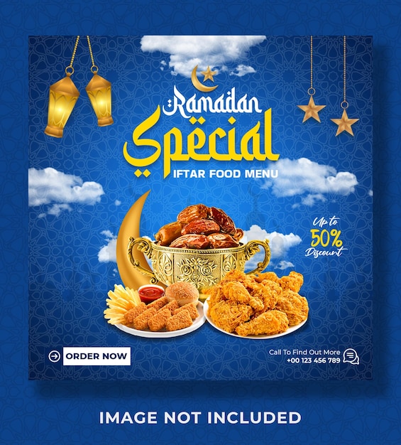 Ramadan Kareem menu di cibo speciale banner design del modello di post sui social media