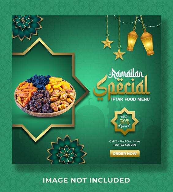 Ramadan Kareem menu di cibo speciale banner design del modello di post sui social media