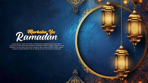 PSD ramadan kareem modèle de fond islamique or et bleu de luxe