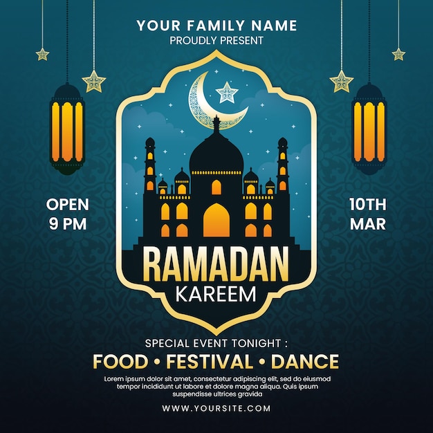 Ramadan Kareem modello di volantino o poster quadrato