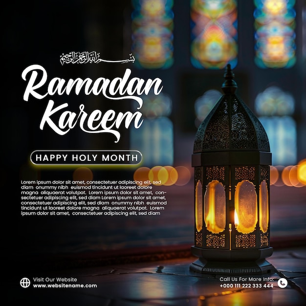 PSD ramadan kareem modelo de mídia social com lanterna ramadan kareem cartão de saudação de festival islâmico