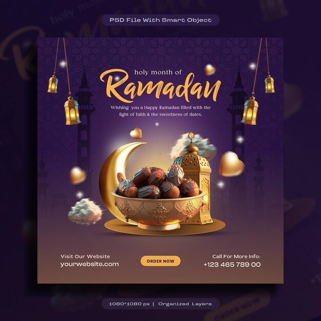 Ramadan kareem mubarak diseño de plantillas de publicaciones en las redes sociales islámicas