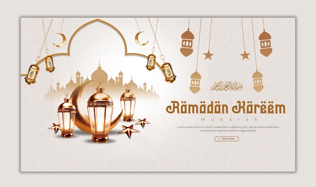 Ramadan Kareem Mubarak Festival Islámico Banner web religioso y plantilla de fondo