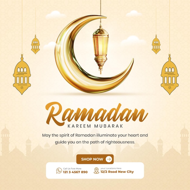 Ramadan Kareem Mubarak Festival Islámico Religioso Banner de las redes sociales o plantilla de la publicación de Instagram