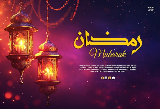 PSD ramadan kareem mubarak fond islamique conception de modèle de bannière de publication sur les médias sociaux