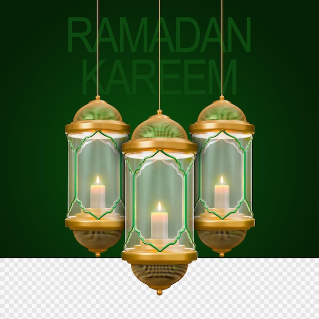 Ramadan Kareem o Ramazan Mubarak Lanterna in 3d immagini renderizzate con sfondo trasparente
