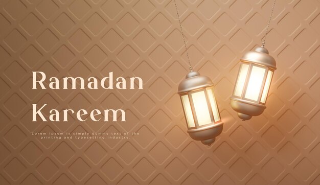 PSD ramadan kareem oder eid mubarak islamische grüße laternendekoration beige hintergrund 3d rendern