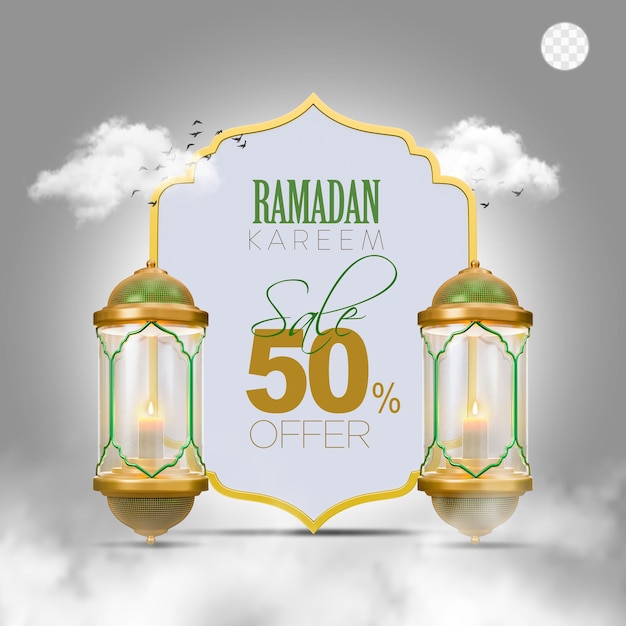 Ramadan kareem oder ramazan mubarak grüßen in 3d-gerendertem bild mit transparentem hintergrund