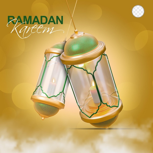 Ramadan kareem oder ramazan mubarak grüßen in 3d-gerendertem bild mit transparentem hintergrund