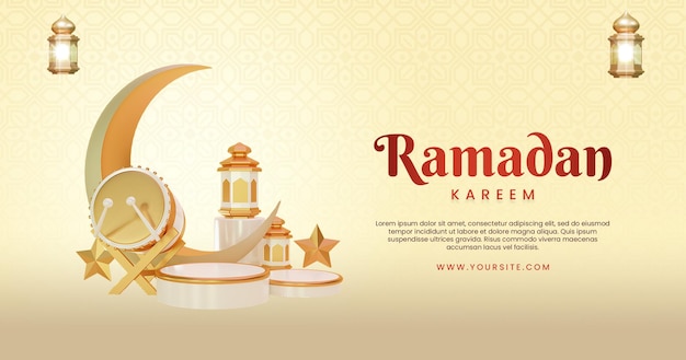 Ramadan Kareem ou Eid Mubarak web banner saudação