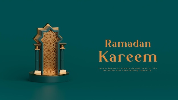 Ramadan kareem podium islamische grußbanner für social media grün gold hintergrund 3d rendern