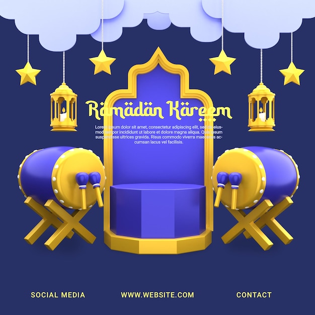 PSD ramadan kareem podium space media post template 3d elemento de adorno de alta calidad