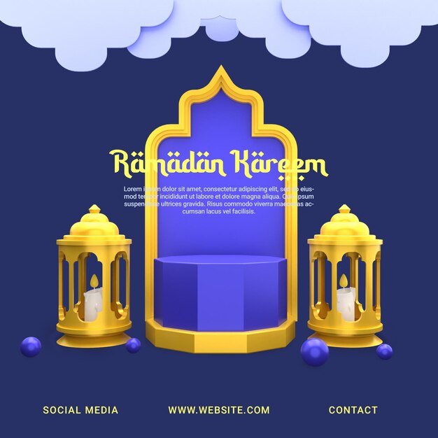 Ramadan kareem podium space media post template 3d elemento de adorno de alta calidad