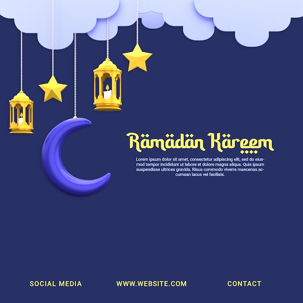 Ramadan kareem post saludo plantilla 3d elemento de adorno de alta calidad