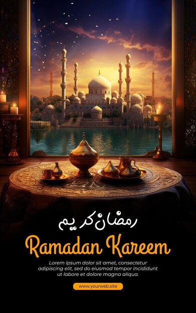 PSD ramadan kareem postervorlage mit dem muslimischen fest des heiligen monats ramadan kareem wunderschön