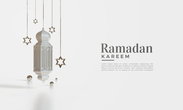 Ramadán kareem render 3d con luces colgantes y estrellas