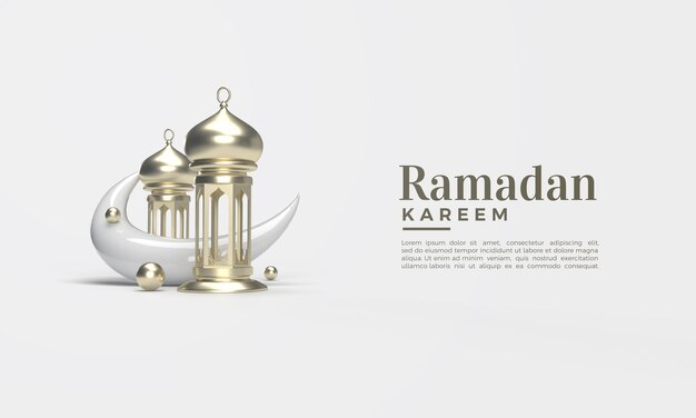 Ramadan kareem rendering 3d con lampadario classico e falce di luna