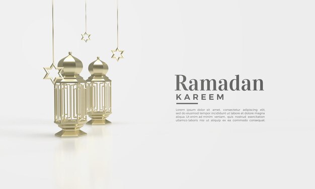 Ramadan kareem renderização em 3d com ilustração de lâmpada dourada