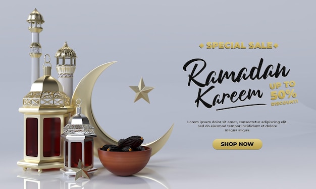 PSD ramadan kareem rendu 3d simple réaliste pour la célébration et la promotion post