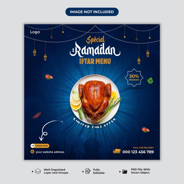 Ramadan Kareem ristorante per feste iftar Vendita di cibo per post sui social media e modello di banner web