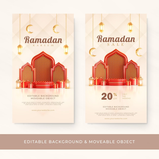Ramadan Kareem Salutations Histoires 3d Podium Islamique Arabe Lanterne Croissant De Lune Rouge