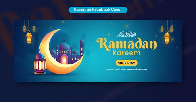 Ramadan Kareem Saudações Festival Islâmico Facebook Cover Design Template