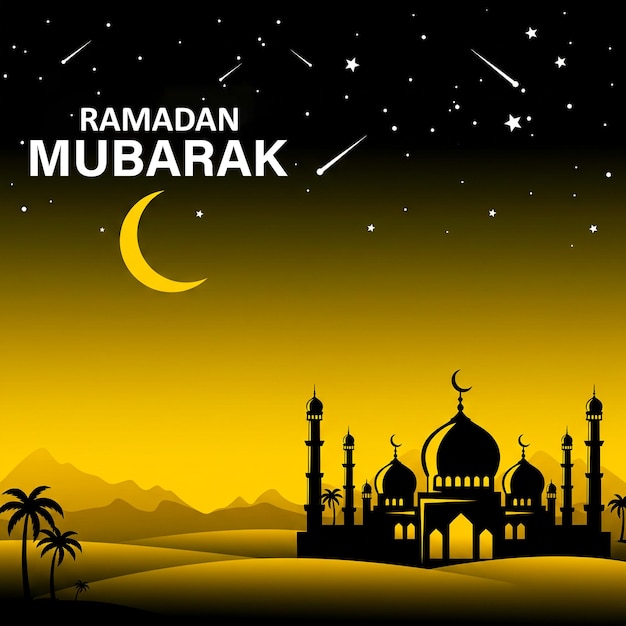 Ramadan Kareem Schöne Moschee in der Nacht mit Halbmond und Eid Ul Fitr Hintergrund