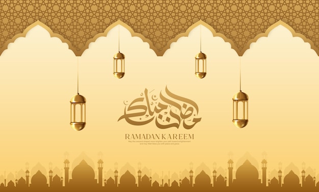 ramadan kareem sfondo di saluto islamico falce di luna dorata e sfondo di lanterne