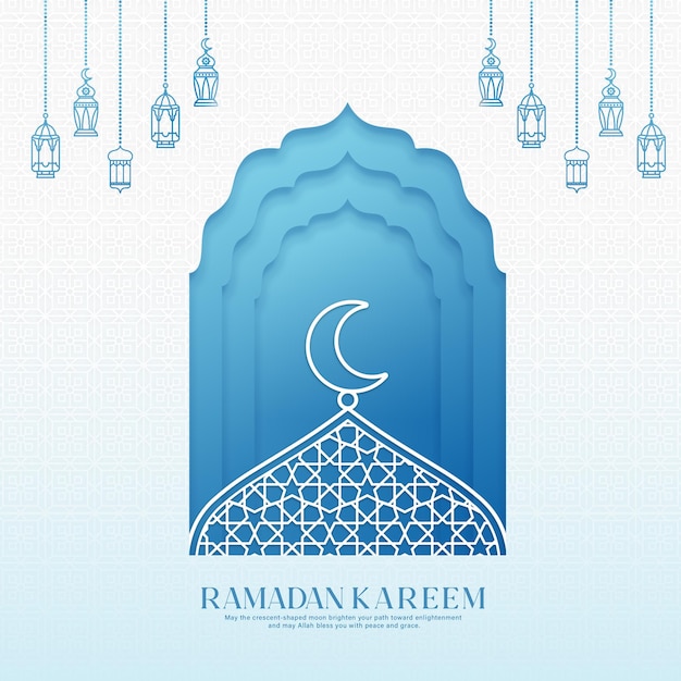 ramadan kareem sfondo di saluto islamico falce di luna dorata e sfondo di lanterne