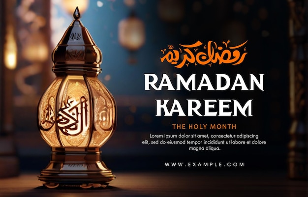 Ramadan kareem soziale banner vorlage mit ramadan poster und foto von ramadan lampe