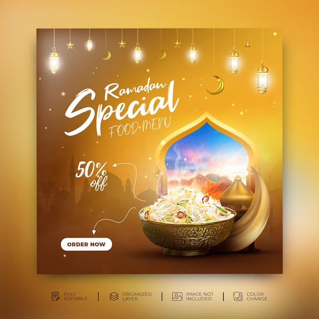 Ramadan kareem special food menü social media beitragsvorlage psd