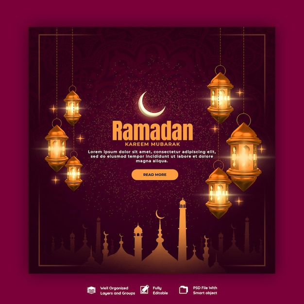 Ramadan Kareem tradizionale festival islamico banner religioso sui social media o modello Instagram Post