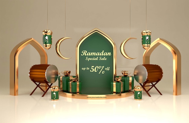 Ramadan kareem-verkaufsbanner premium-3d-design-rendering