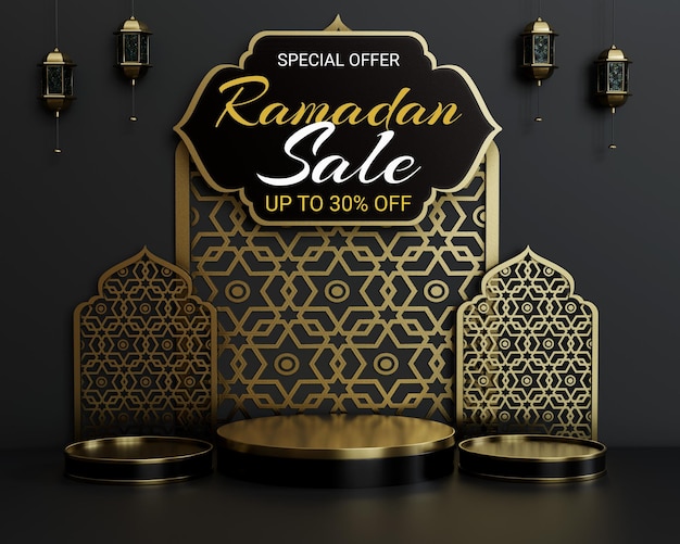 PSD ramadan kareem-verkaufsfahnenschablone mit 3d