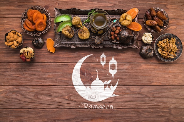 Ramadan-komposition mit flacher lage mit copyspace