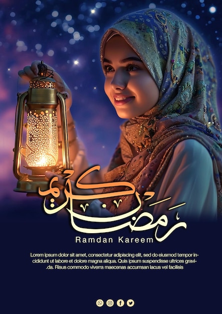 Ramadan Moubarak Ramadan Kareem Fond Islamique Lanterne Islamique Avec Typographie Arabe