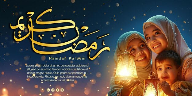 PSD ramadan moubarak ramadan kareem fond islamique lanterne islamique avec typographie arabe