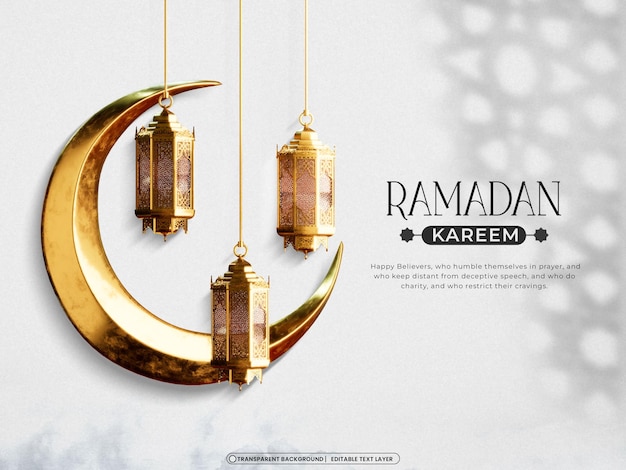 Ramadan Mubarak 3d Banner Template con oggetti di decorazione islamica