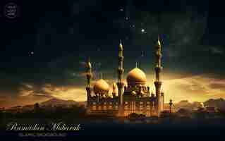 PSD ramadan mubarak hermoso puesto con la mezquita de oro editable en formato psd
