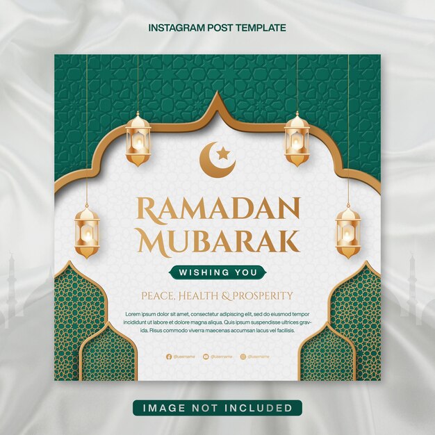 Ramadan Mubarak Instagram Post Banner Template com lanterna e fundo islâmico