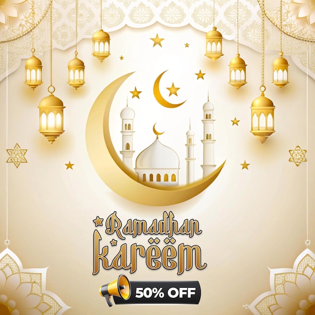 Ramadan Mubarak Islamic Festival Disegno del modello del post sui social media