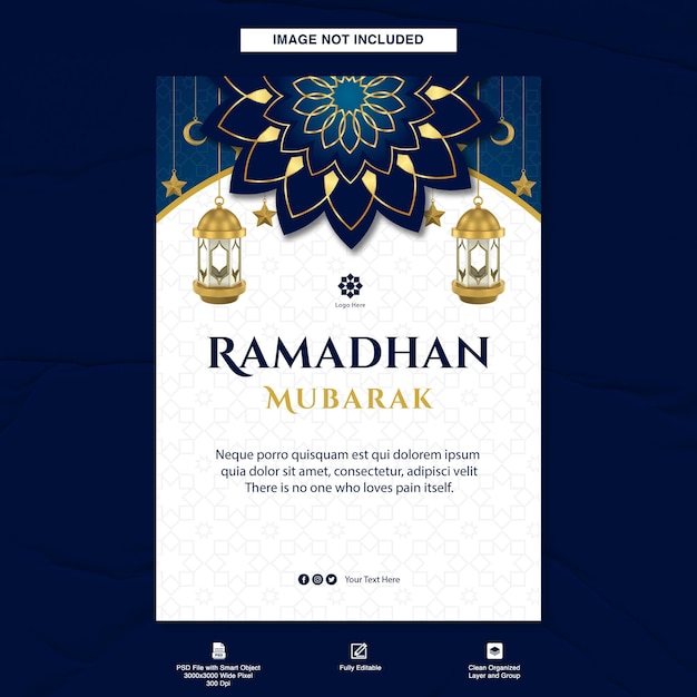 Ramadán Mubarak Saludos plantilla diseño de cartel con mandala islámica