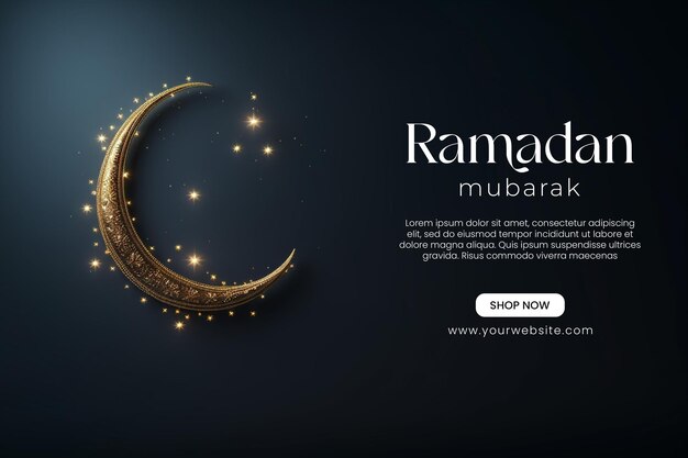 Ramadan mubarak social media banner design vorlage mit halbmond und islamischen laternen